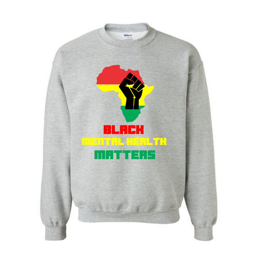 Black Mental Health Matters Crewneck- Grey